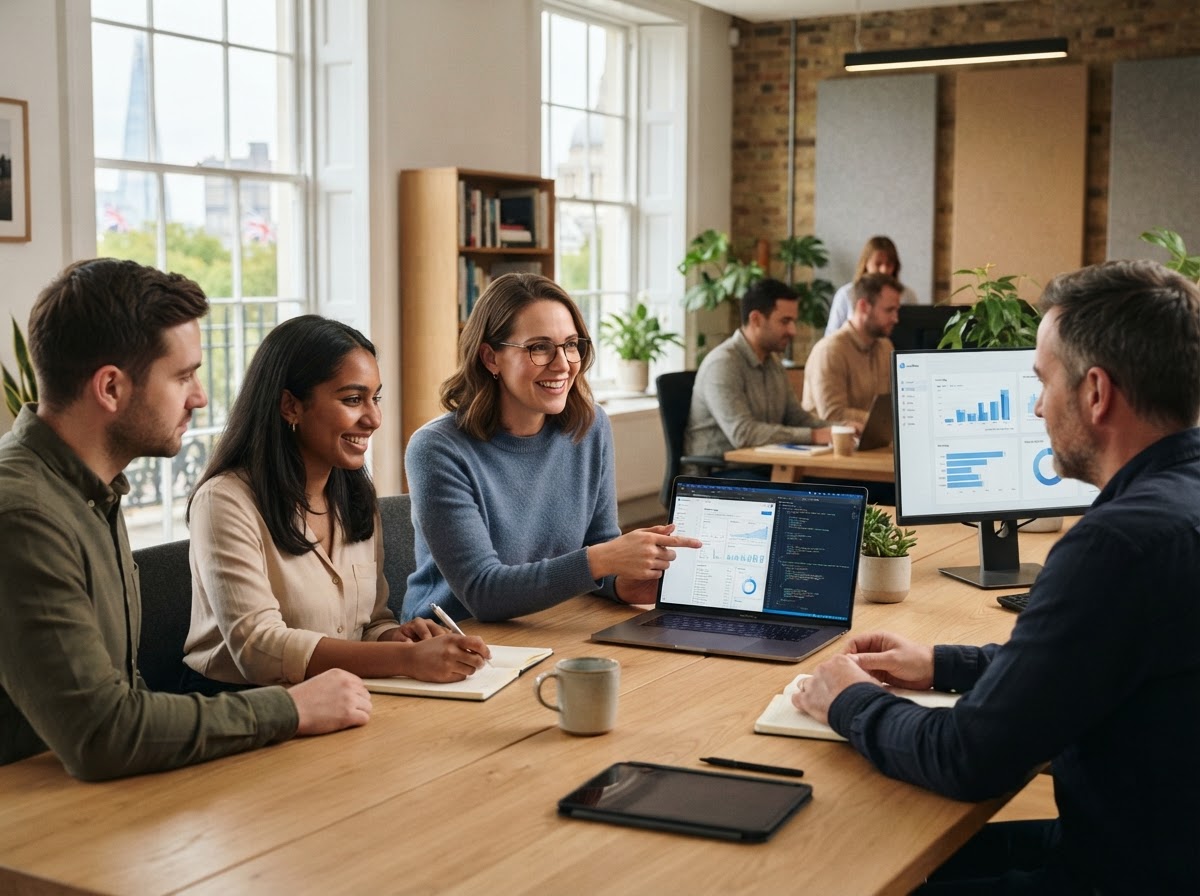 Jessica Egan team reviewing AI-generated portfolio analysis on screen